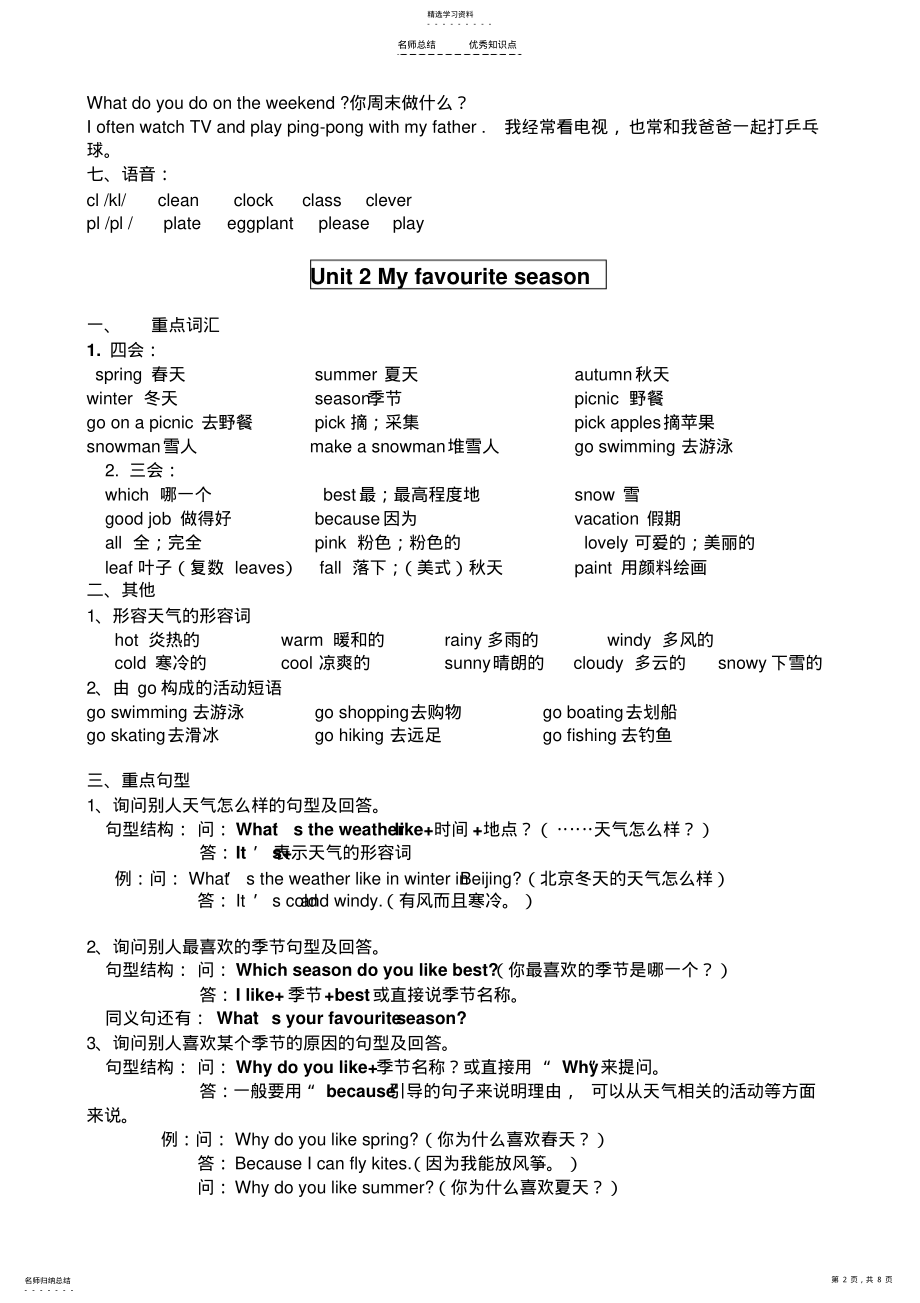 2022年新版五年级英语下册单元知识点 .pdf_第2页