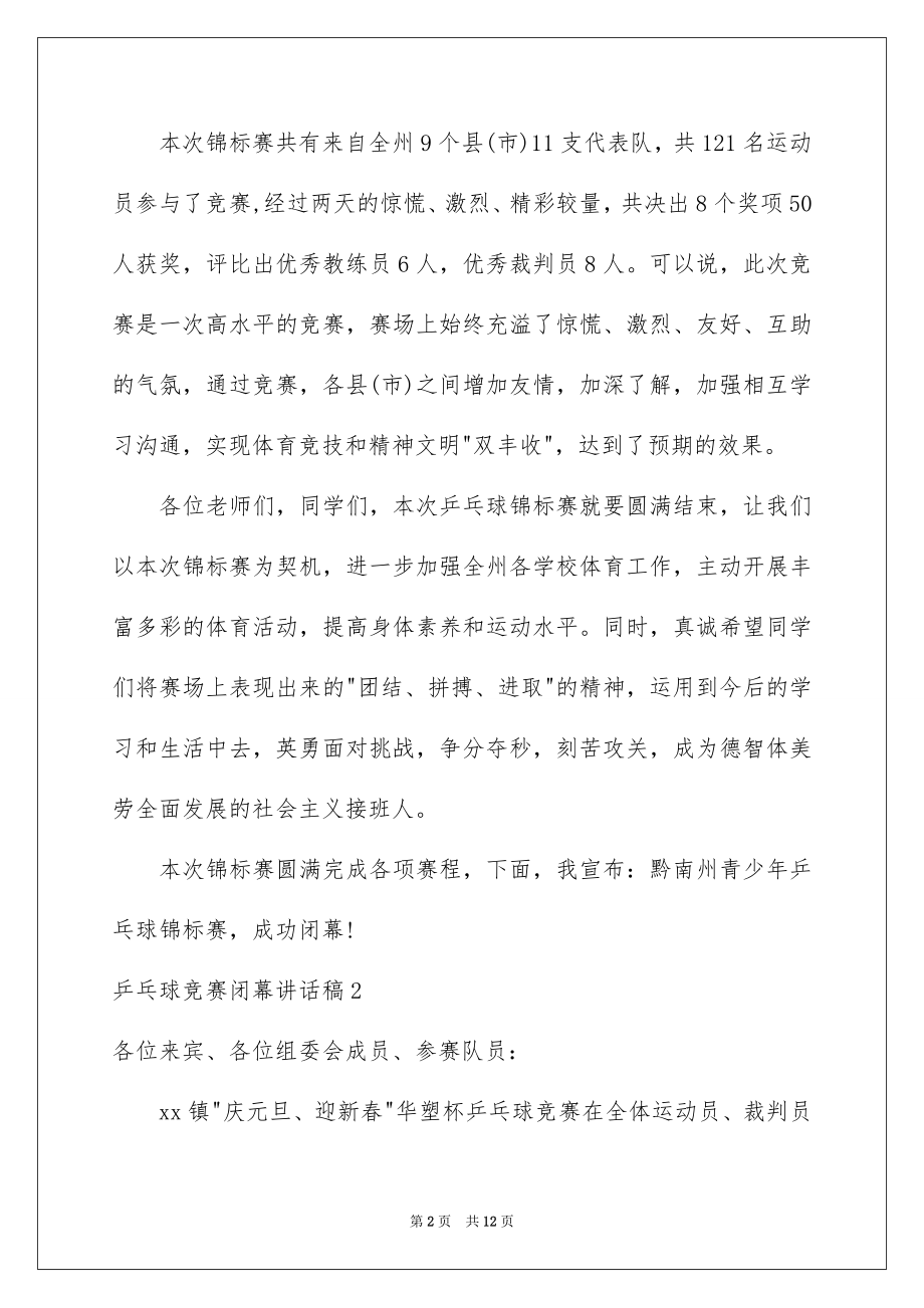 2022乒乓球比赛闭幕讲话稿范文.docx_第2页