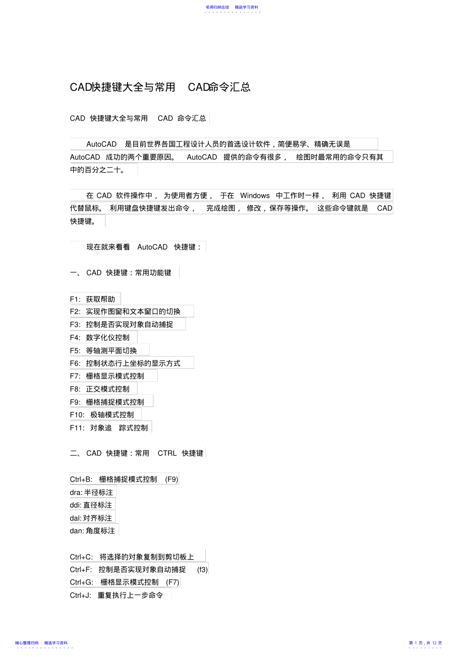 2022年CAD快捷键大全与常用CAD命令汇总 .pdf_第1页