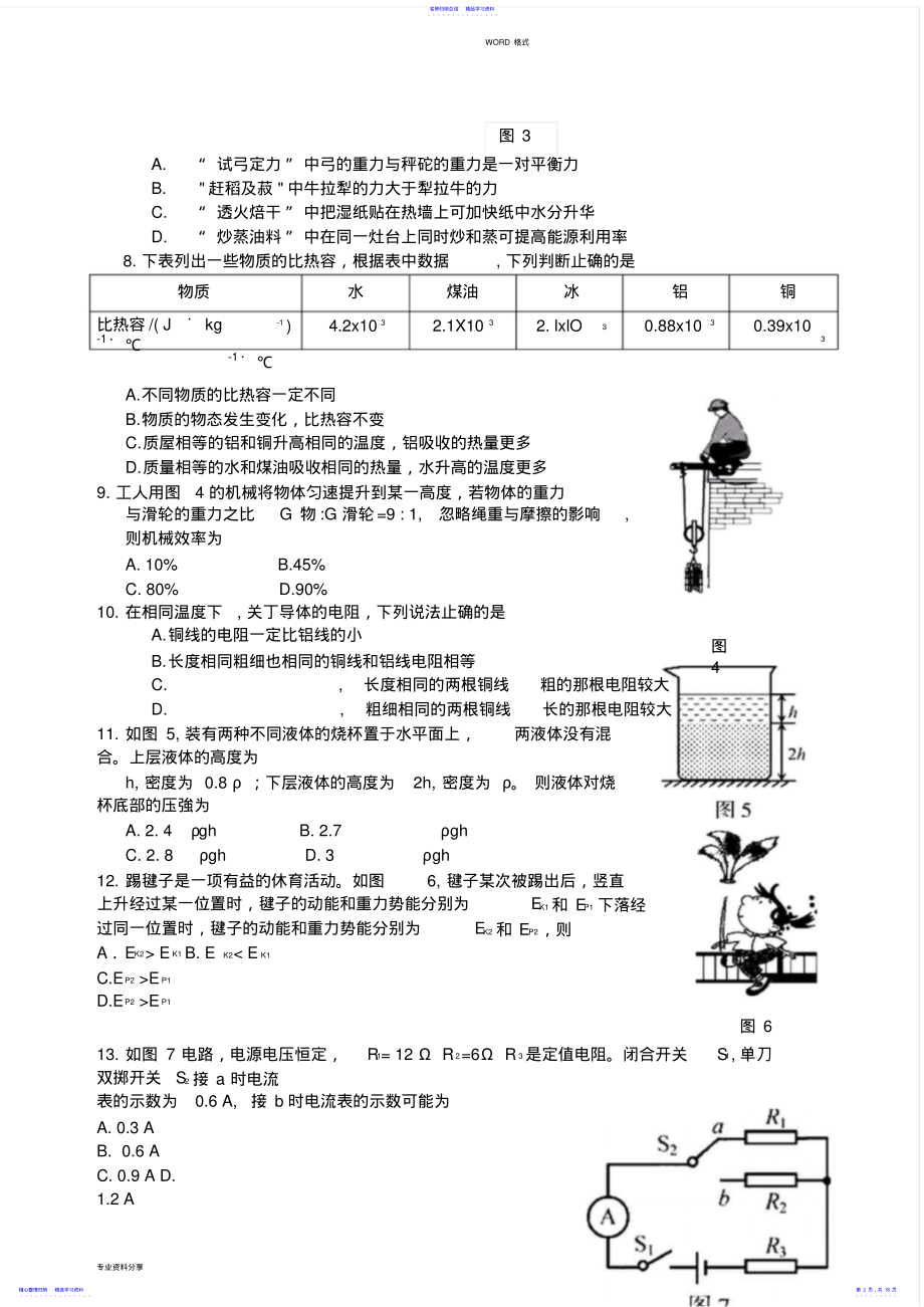 2022年2021年福建省物理中考试卷 .pdf_第2页