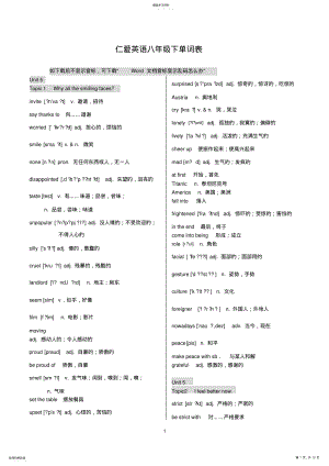 2022年新版仁爱英语八年级下册单词表;带音标可编辑 .pdf