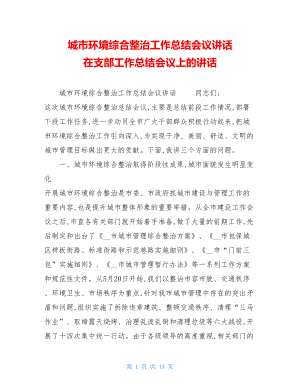 城市环境综合整治工作总结会议讲话 在支部工作总结会议上的讲话.doc