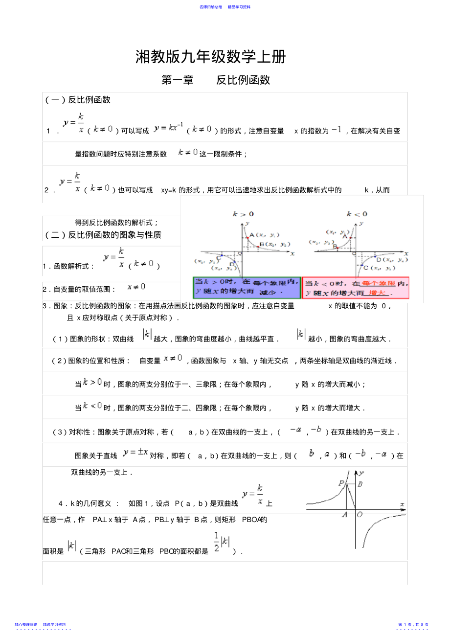 2022年2021新湘教版九年级数学上知识重点 .pdf_第1页