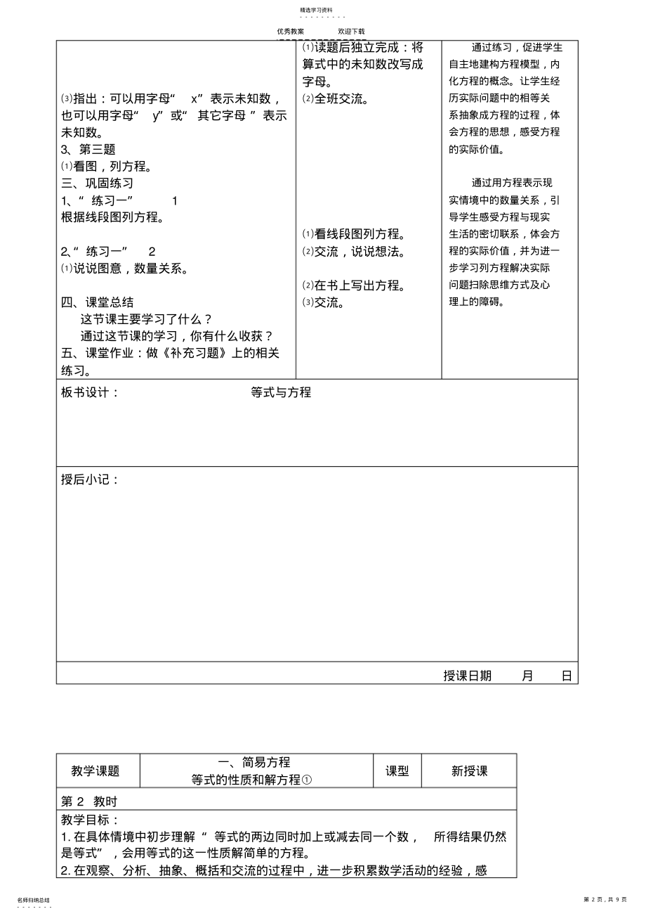 2022年新苏教版五年级下册第一单元《简易方程》教案 .pdf_第2页