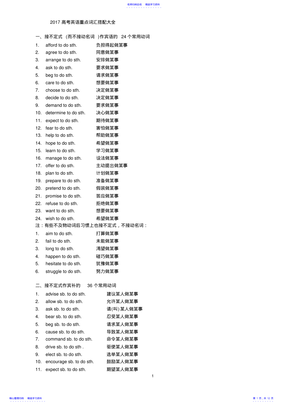 2022年2021高考英语重点词汇搭配大全 .pdf_第1页