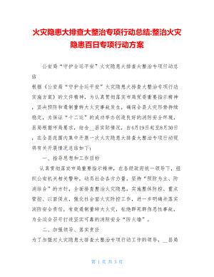 火灾隐患大排查大整治专项行动总结-整治火灾隐患百日专项行动方案.doc