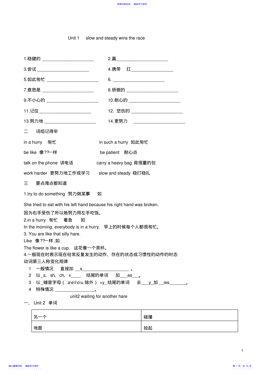 2022年2021广州新版英语六年级下册每单元知识点总结及练习 .pdf_第1页