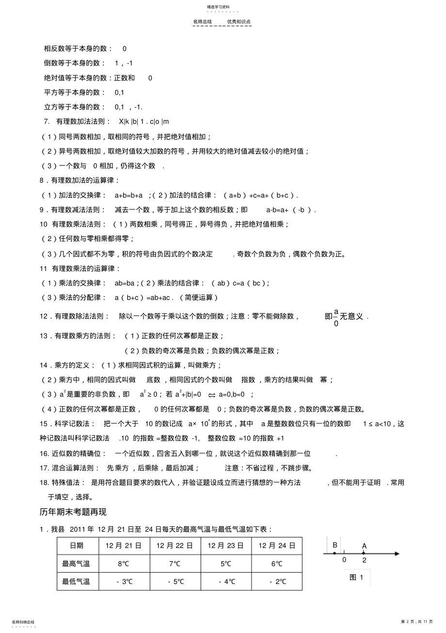 2022年新人教版七年级数学上册重要知识点汇总 .pdf_第2页