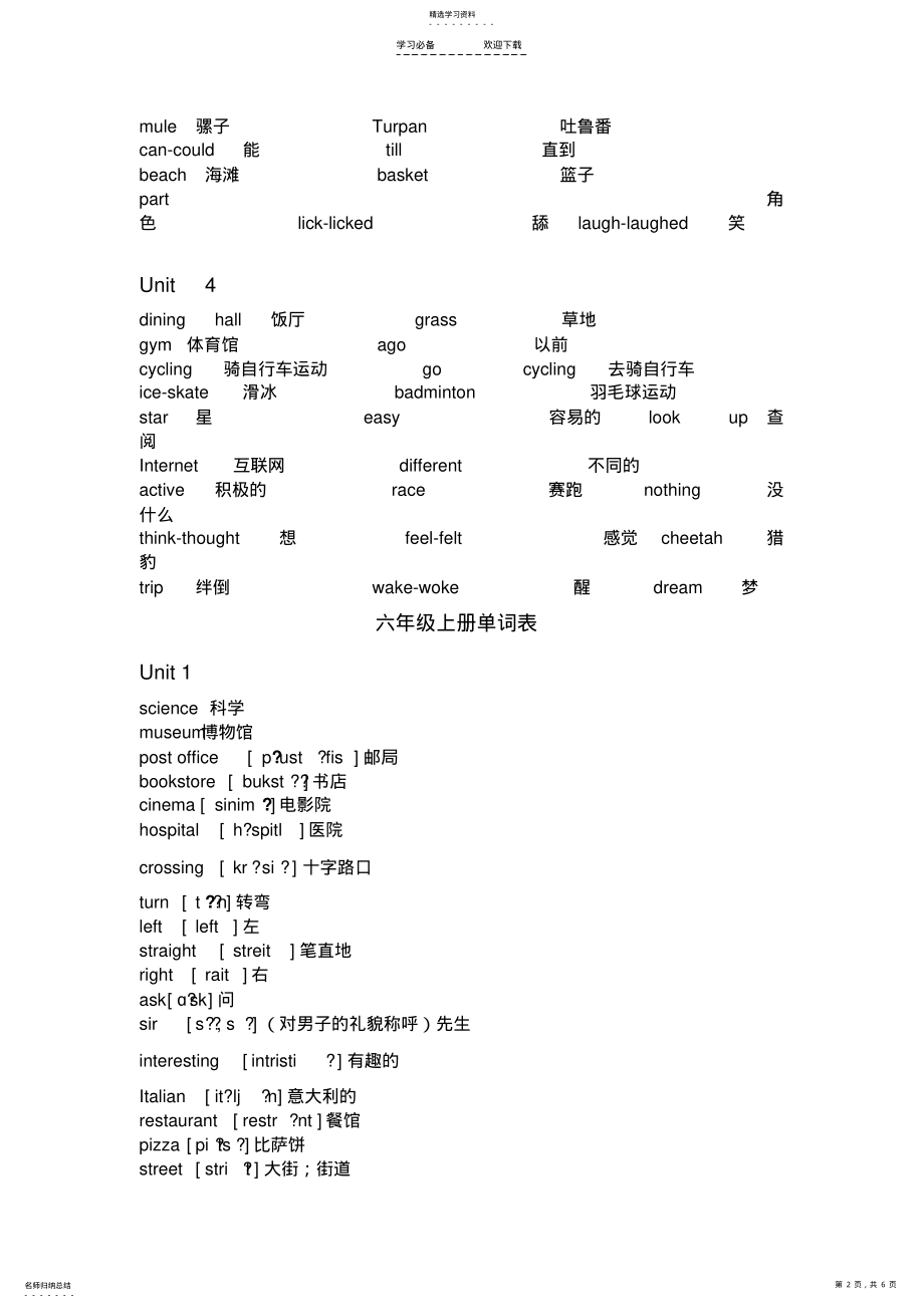 2022年新版PEP人教版小学英语六年级上、下册单词表 .pdf_第2页