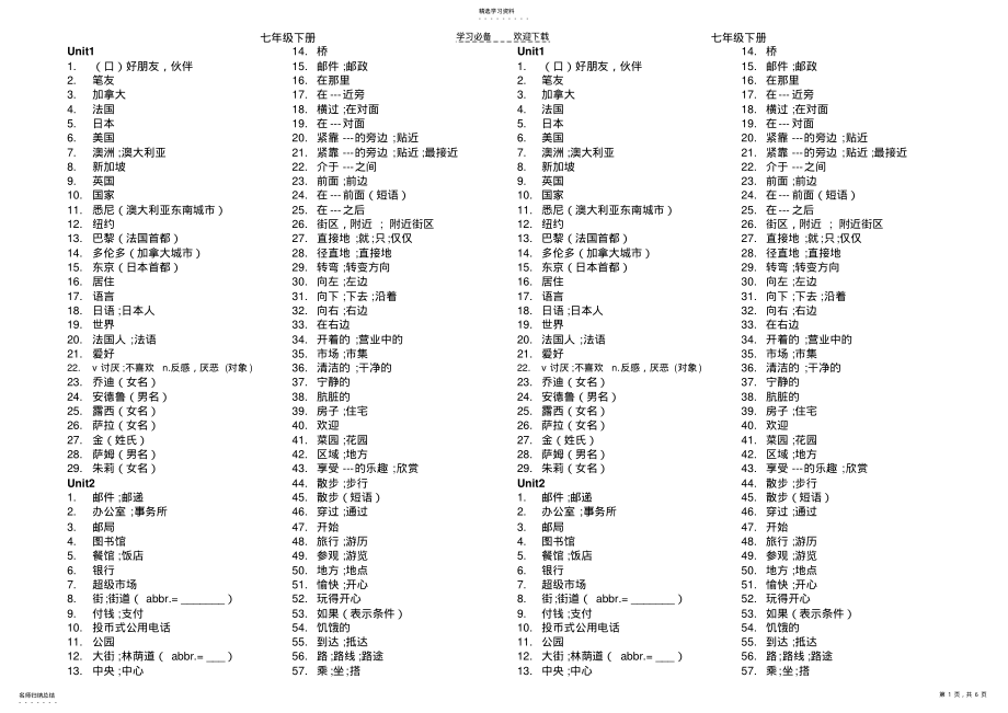 2022年新目标英语七年级下册默写纸合订本 .pdf_第1页