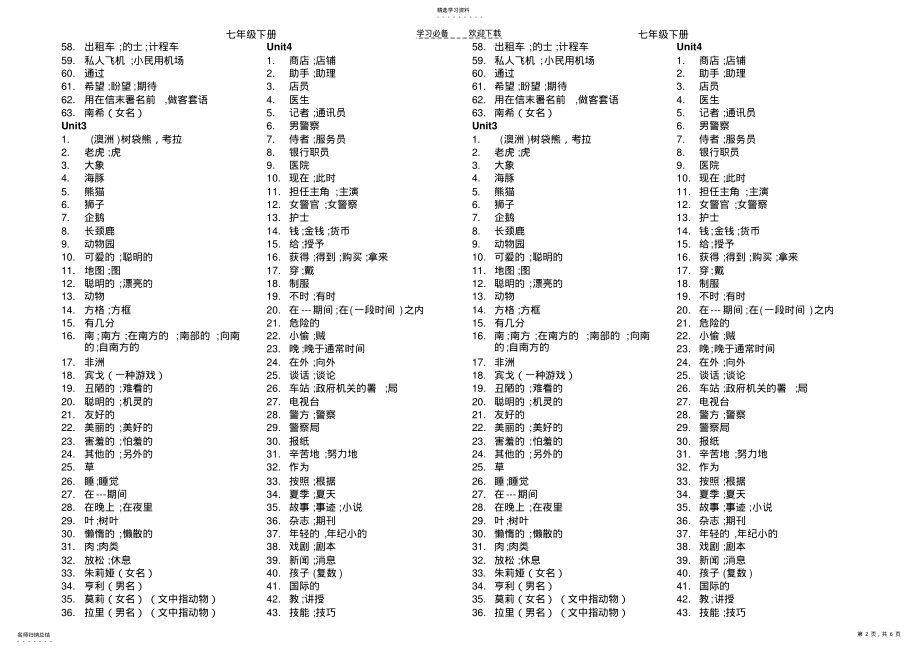 2022年新目标英语七年级下册默写纸合订本 .pdf_第2页