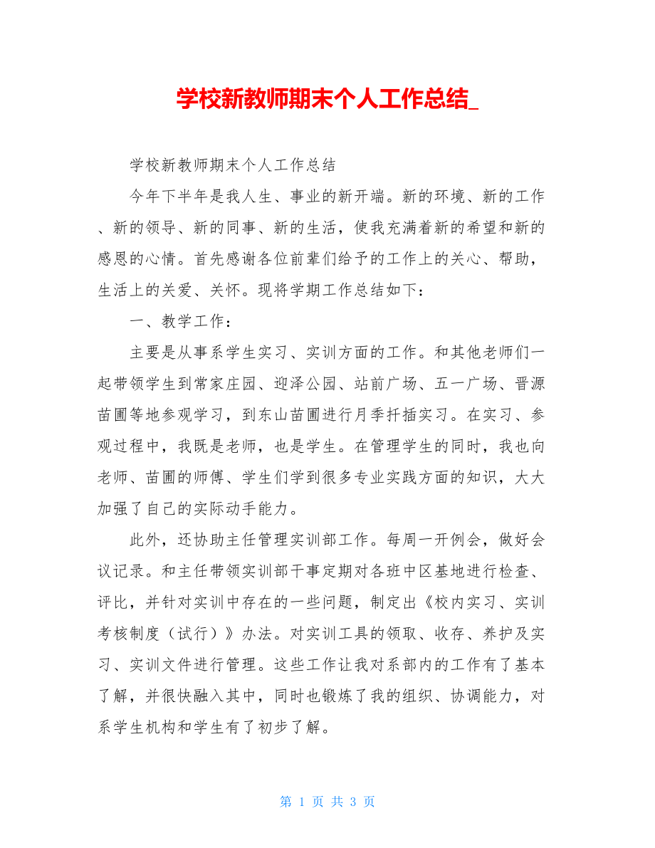 学校新教师期末个人工作总结.doc_第1页