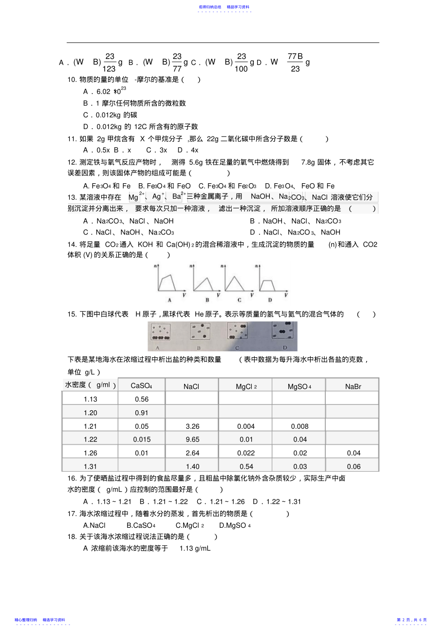 2022年2021年上海市天原杯化学初赛试卷Word版含答案 .pdf_第2页