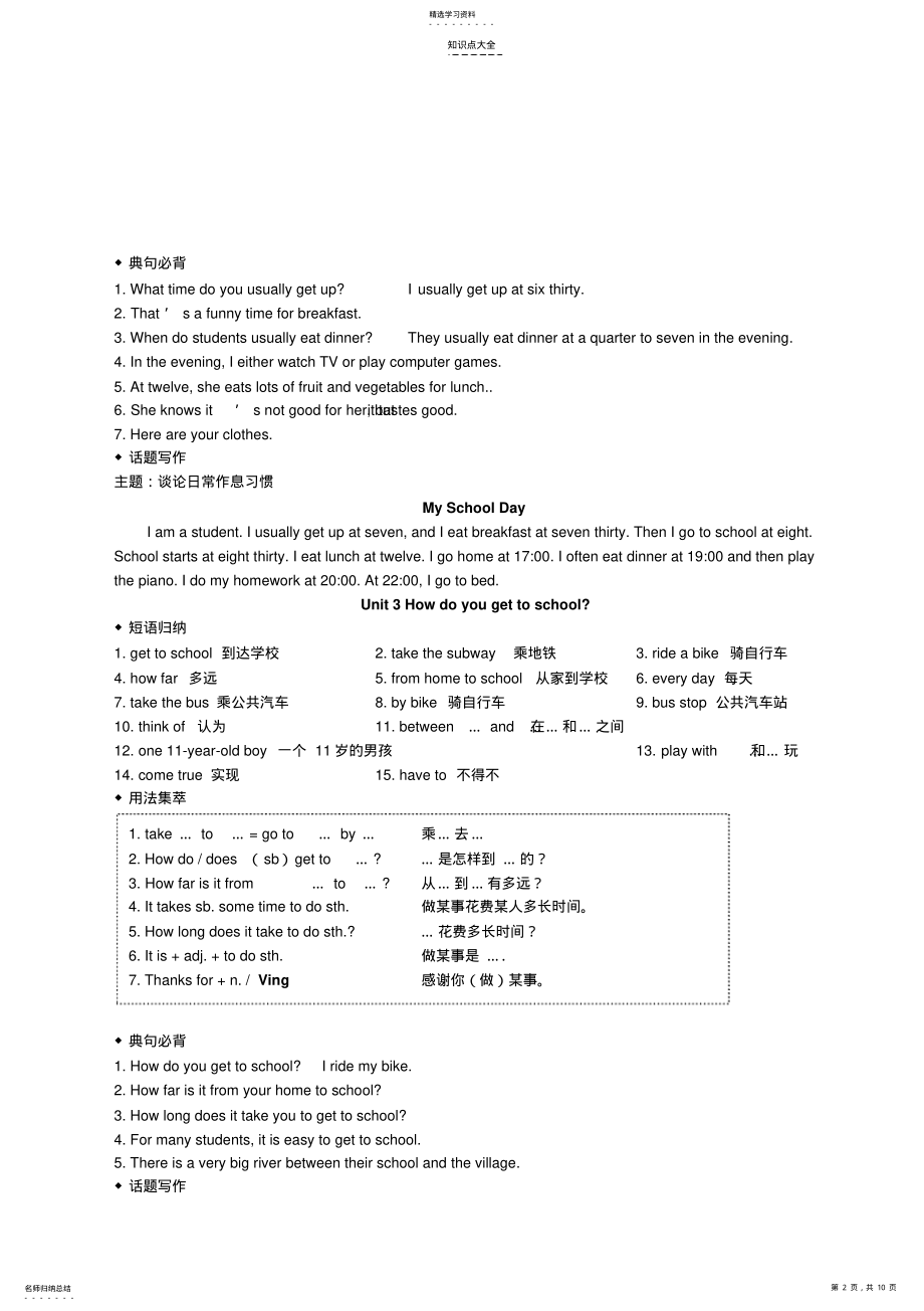 2022年春季新版人教版七年级英语下册各单元知识点汇总 .pdf_第2页