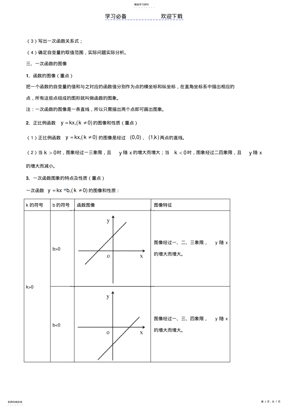 2022年新北师大版-八年级数学上册-第四章一次函数知识点总结和典型例题分析 .pdf_第2页