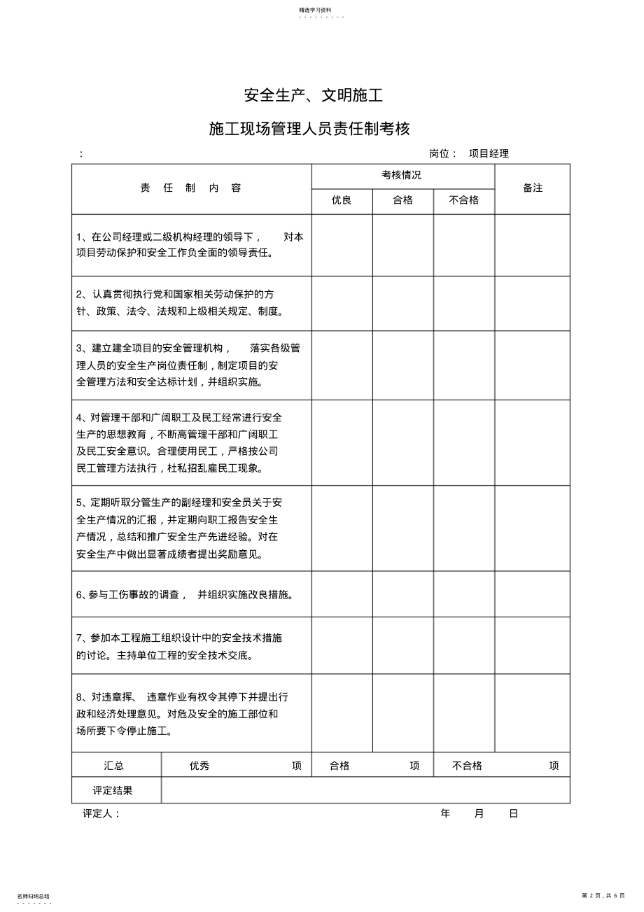 2022年施工现场管理人员责任制考核办法 .pdf_第2页