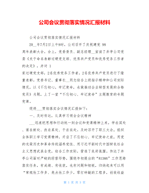 公司会议贯彻落实情况汇报材料 .doc