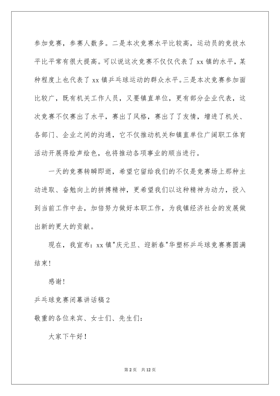 2022乒乓球比赛闭幕讲话稿.docx_第2页