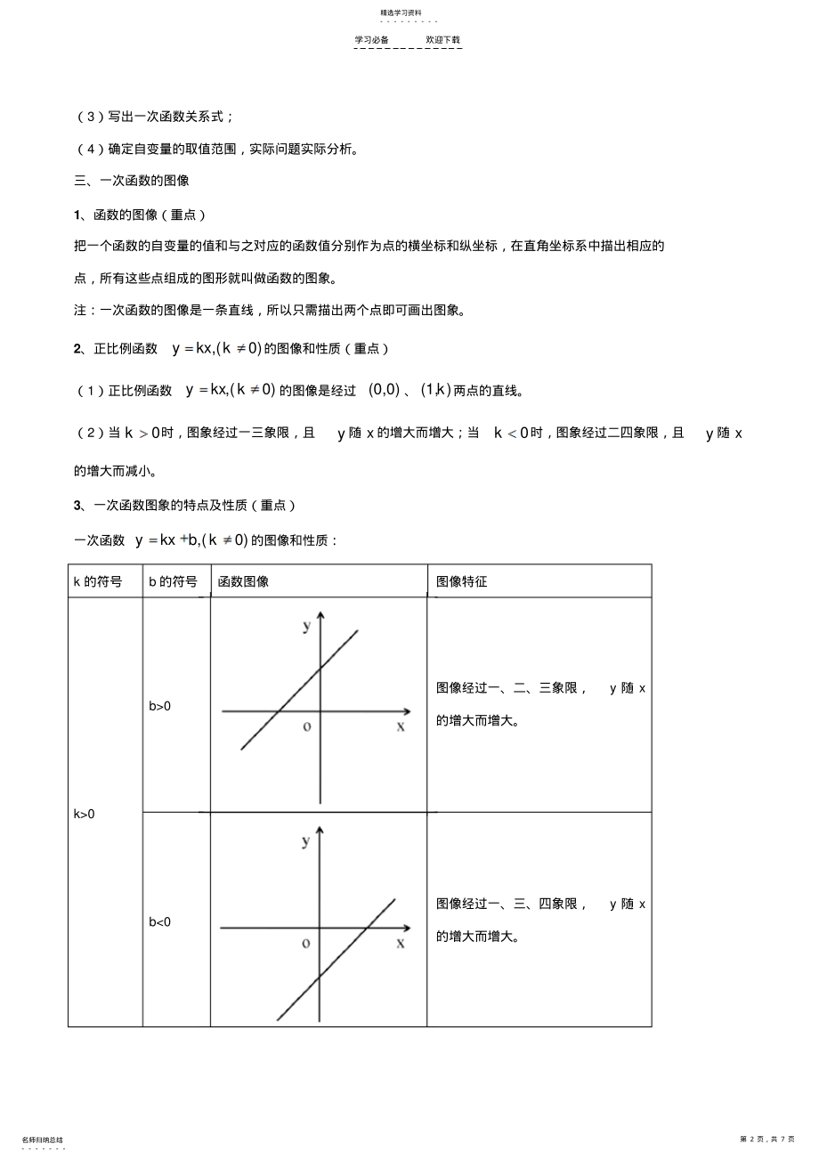 2022年新北师大版八年级数学上册第四章一次函数知识点总结和典型例题分析 .pdf_第2页