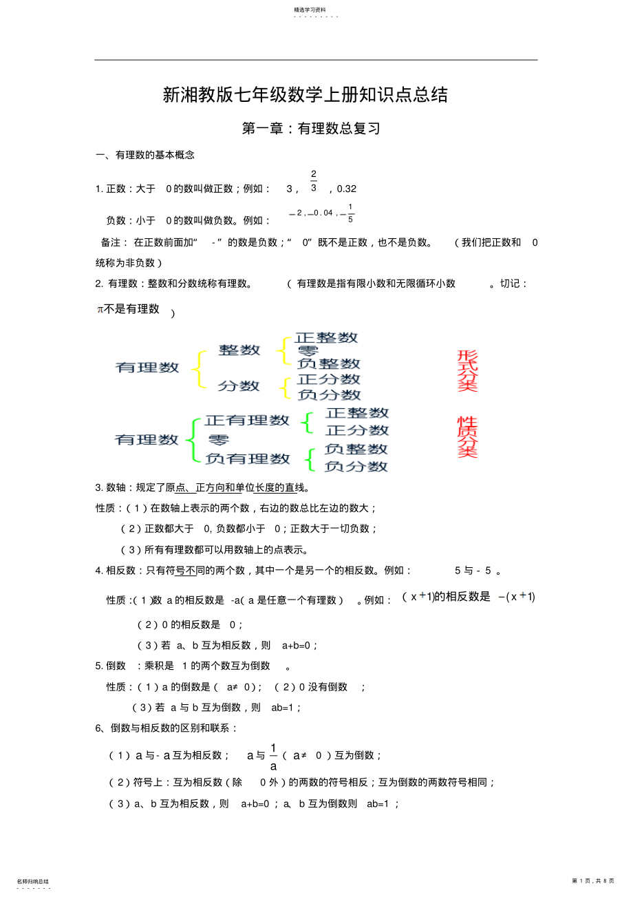 2022年新湘教版七年级数学上知识点总结 .pdf_第1页