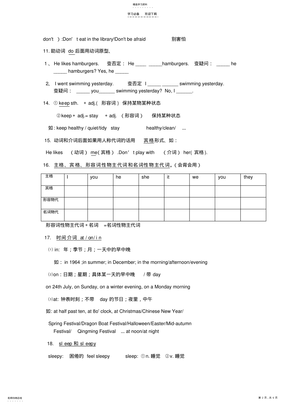 2022年新译林版英语六年级下小升初知识点总结 .pdf_第2页