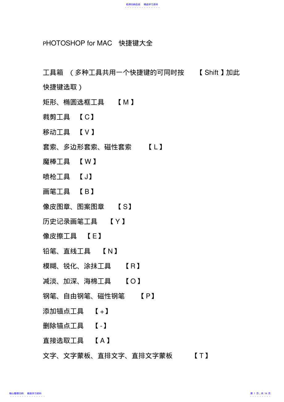 2022年PHOTOSHOP-for-MAC快捷键大全 .pdf_第1页