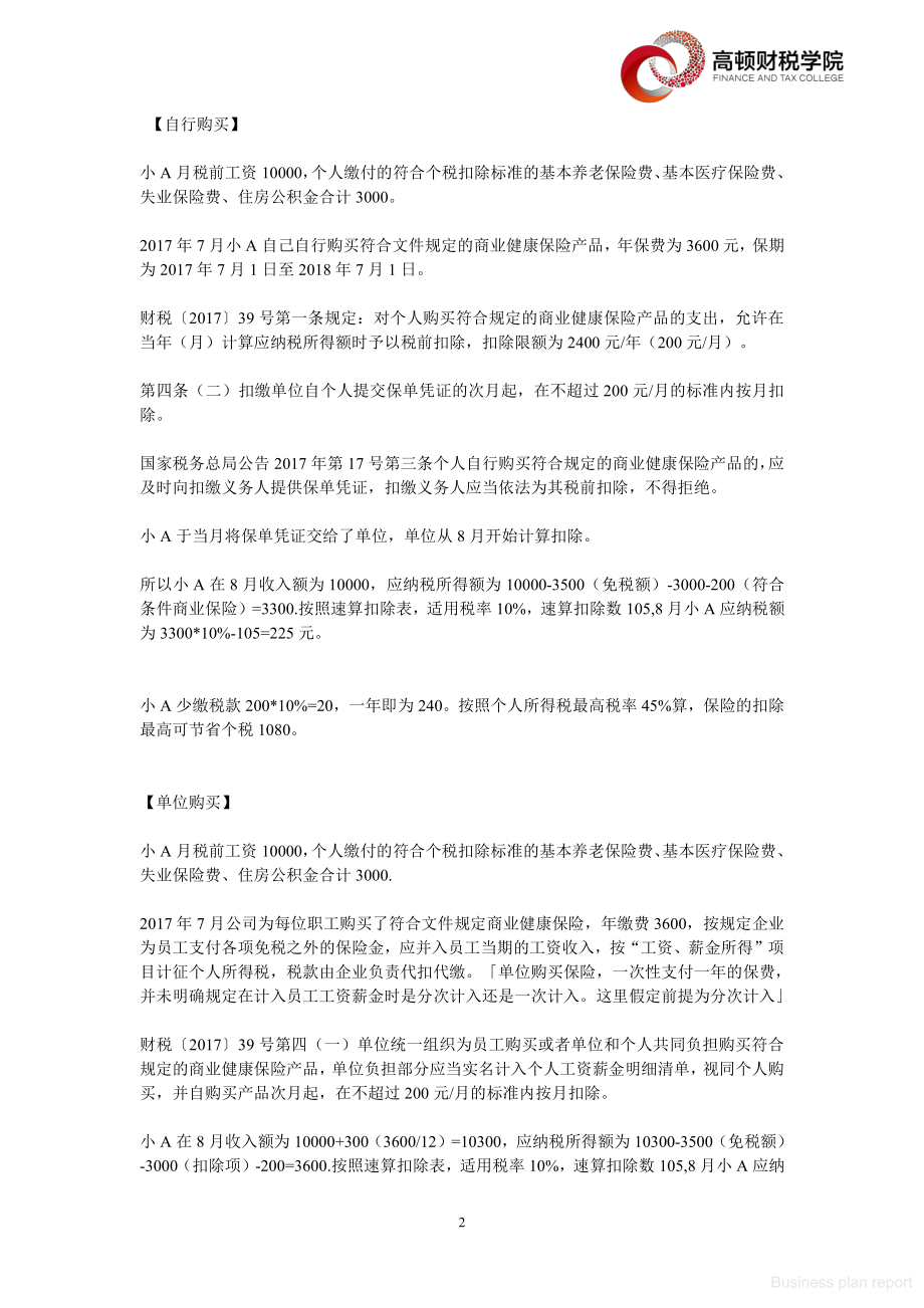 商业计划书和可行性报告 热点问题和案例企业解析 商业健康保险怎么在算个税时扣除.pdf_第2页