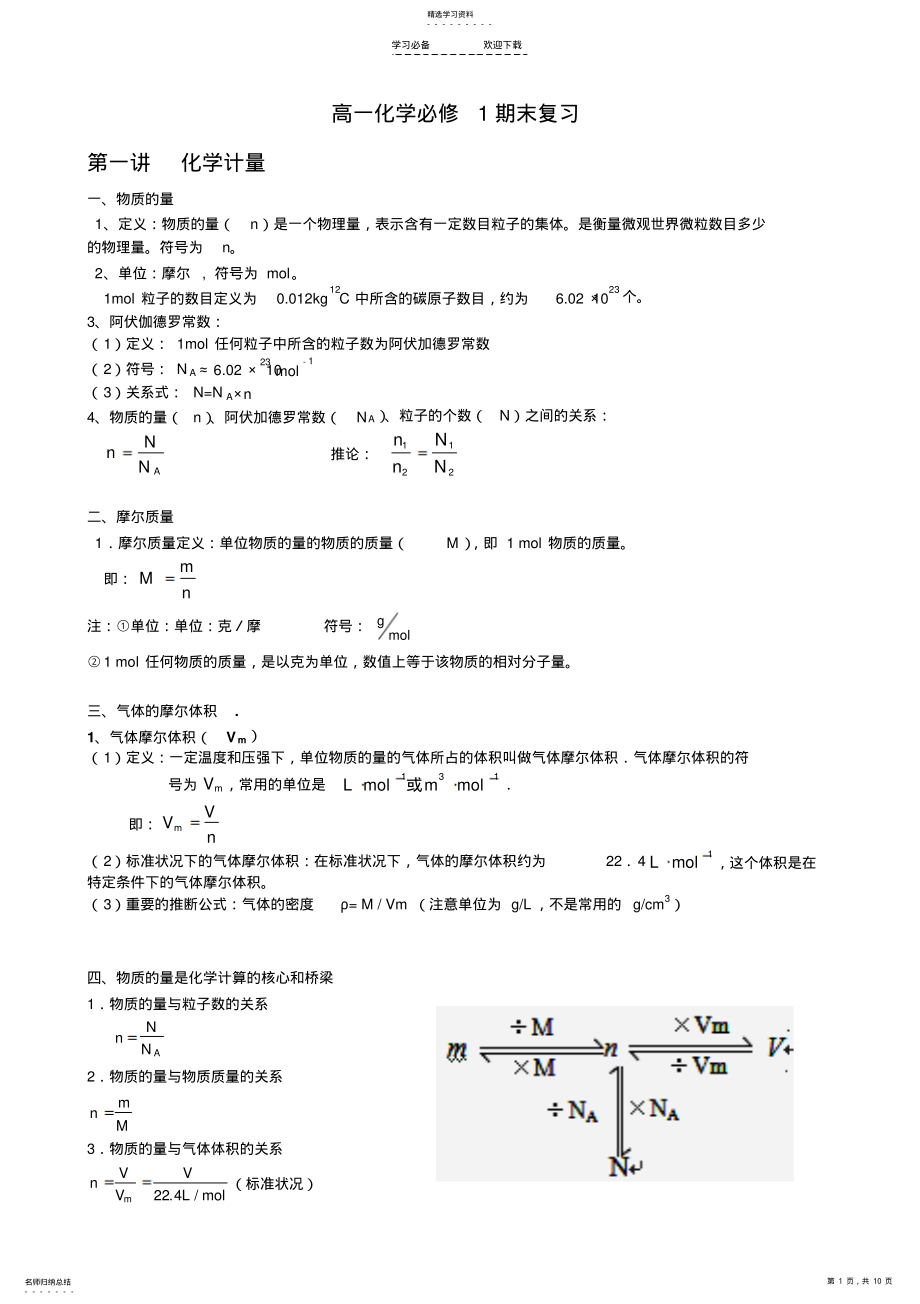 2022年高一化学期末复习知识点 .pdf_第1页