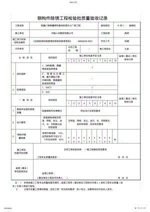 2022年钢构件除锈工程检验批质量验收记录 .pdf