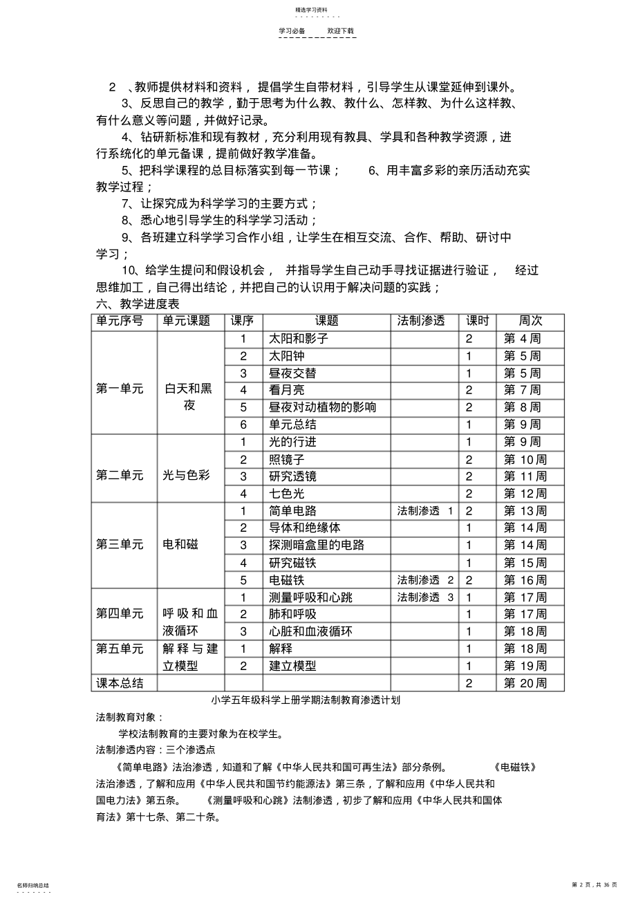 2022年苏教版五年级科学上册教案完整版带法制渗透 .pdf_第2页