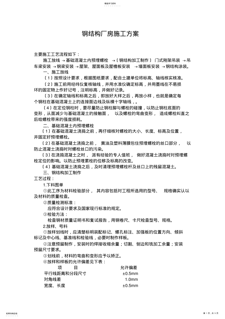 2022年钢结构厂房施工方案 .pdf_第1页