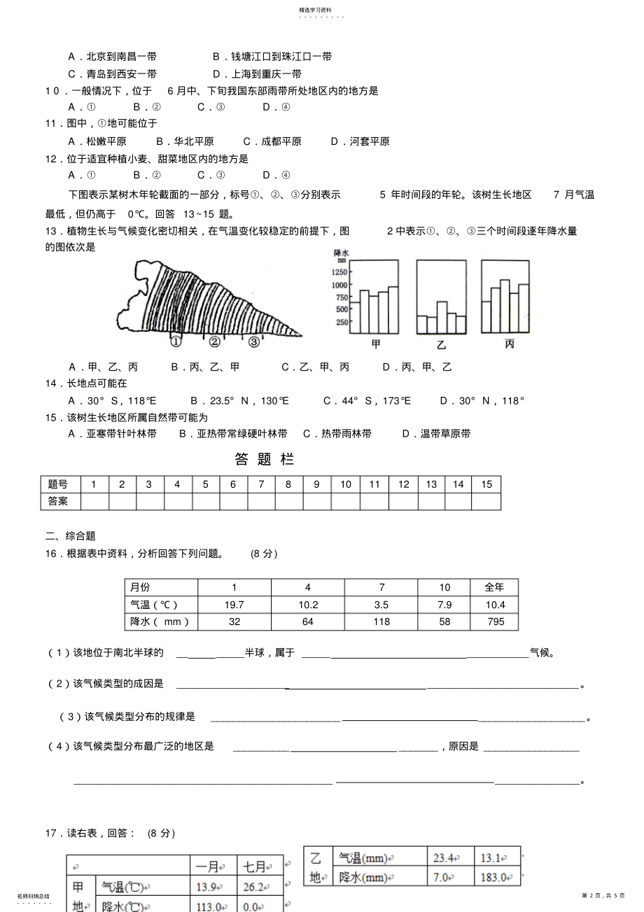 2022年地理试题练习题考试题教案初中高中高考专题复习之气候测试卷 .pdf_第2页