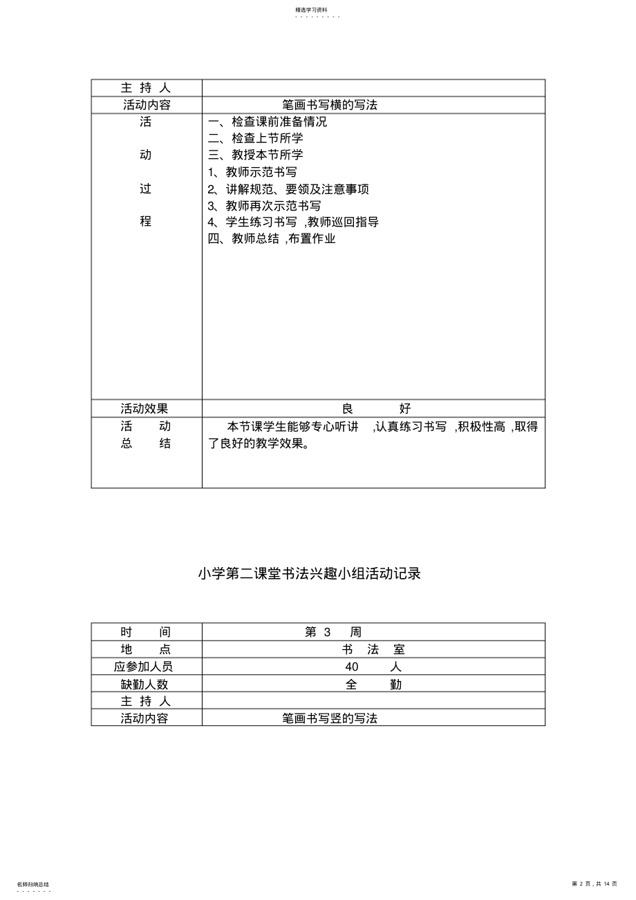 2022年小学第二课堂书法兴趣小组活动记录 .pdf_第2页