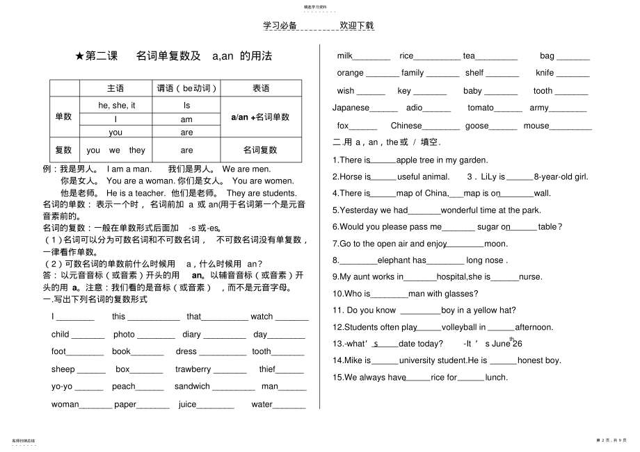 2022年小学英语语法及练习题 .pdf_第2页