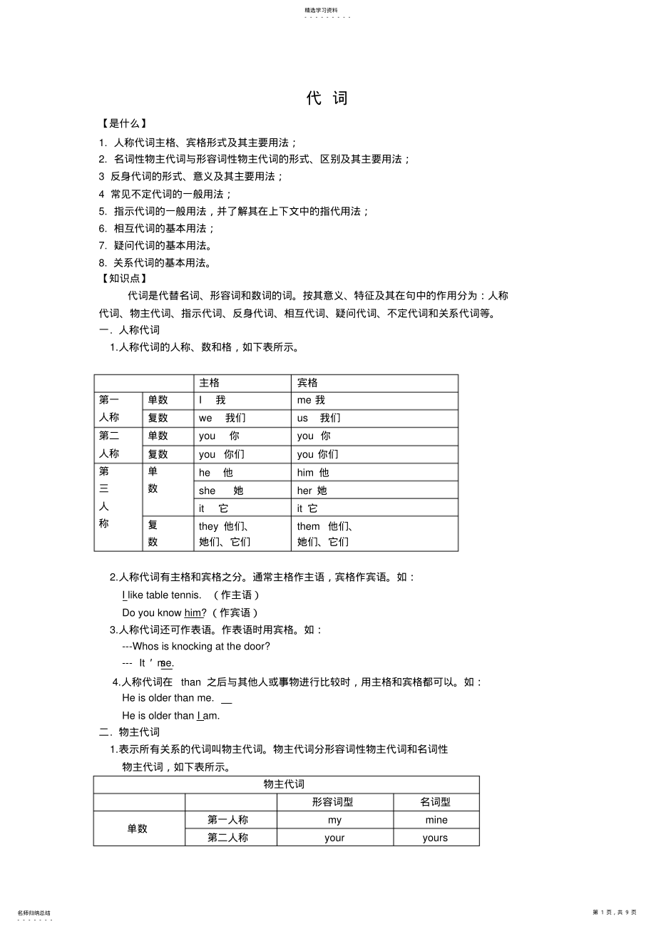 2022年初中英语代词讲解及练习 .pdf_第1页