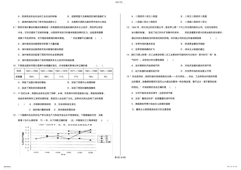 2022年走向世界的资本主义市场检测卷 .pdf_第2页