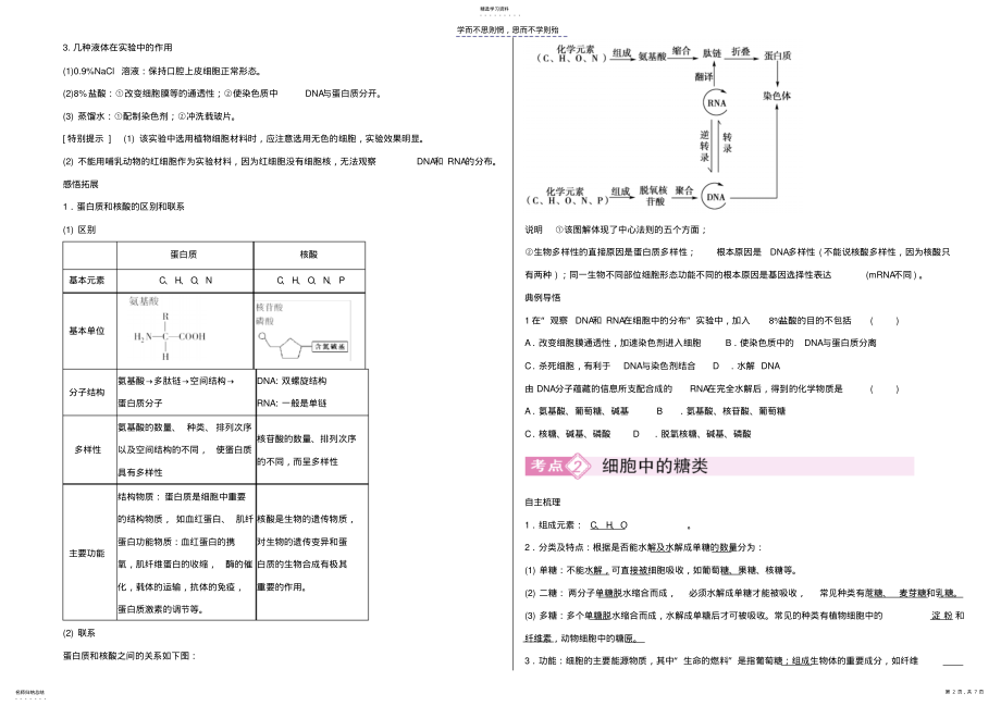 2022年学案：细胞中的核酸糖类和脂质 .pdf_第2页