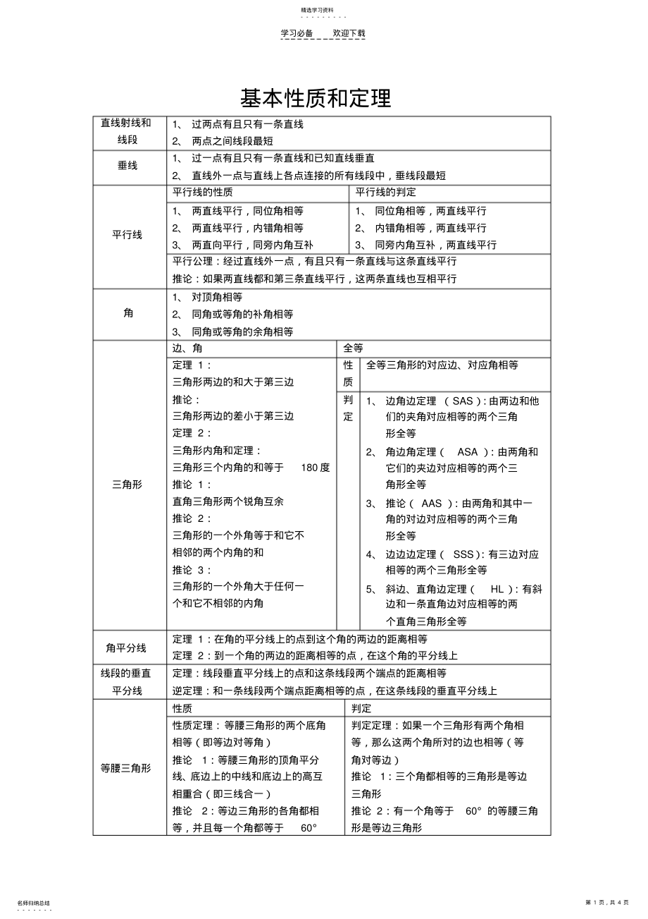 2022年初中数学基本性质和定理 .pdf_第1页