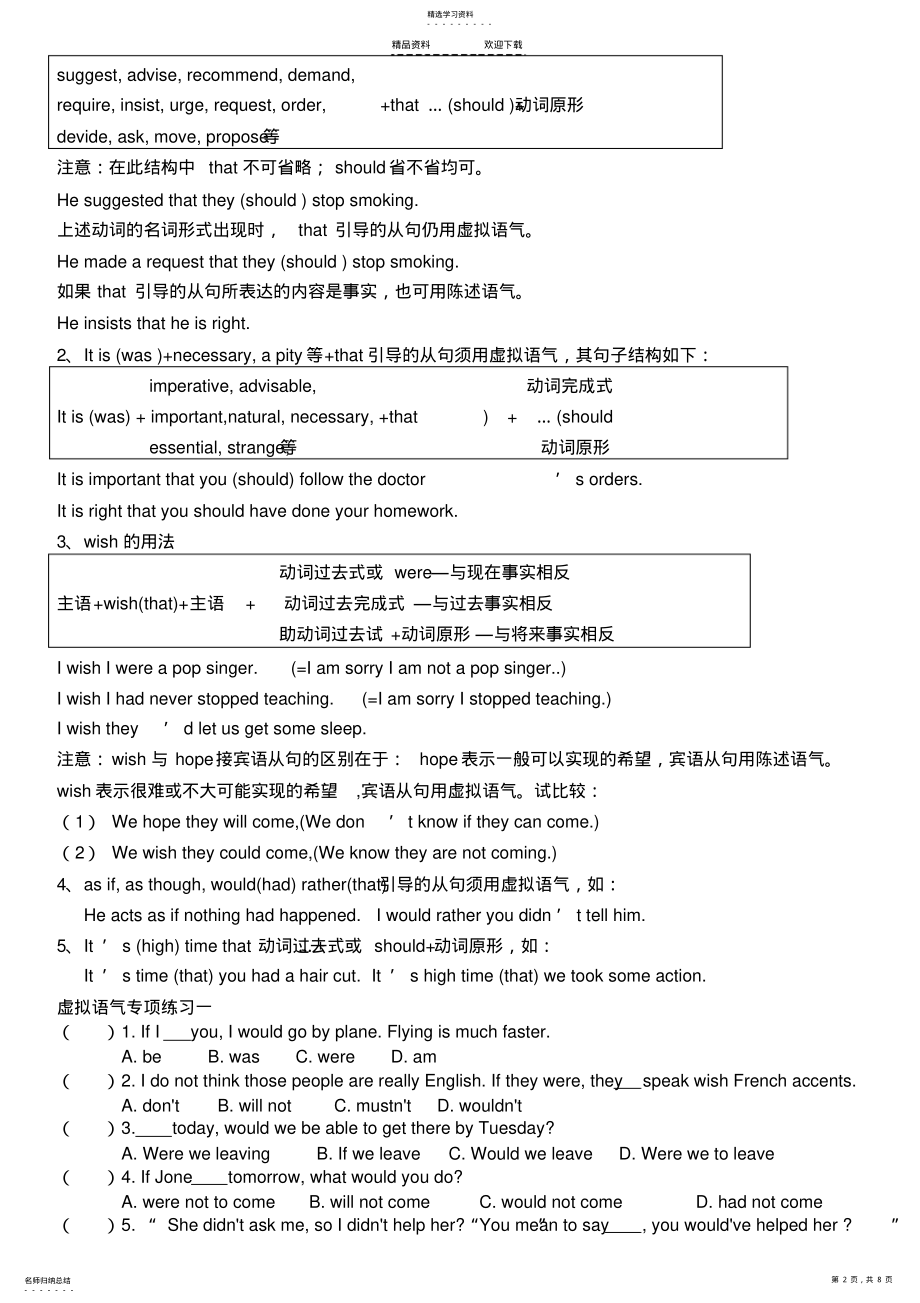 2022年虚拟语气的用法及专项练习题 .pdf_第2页