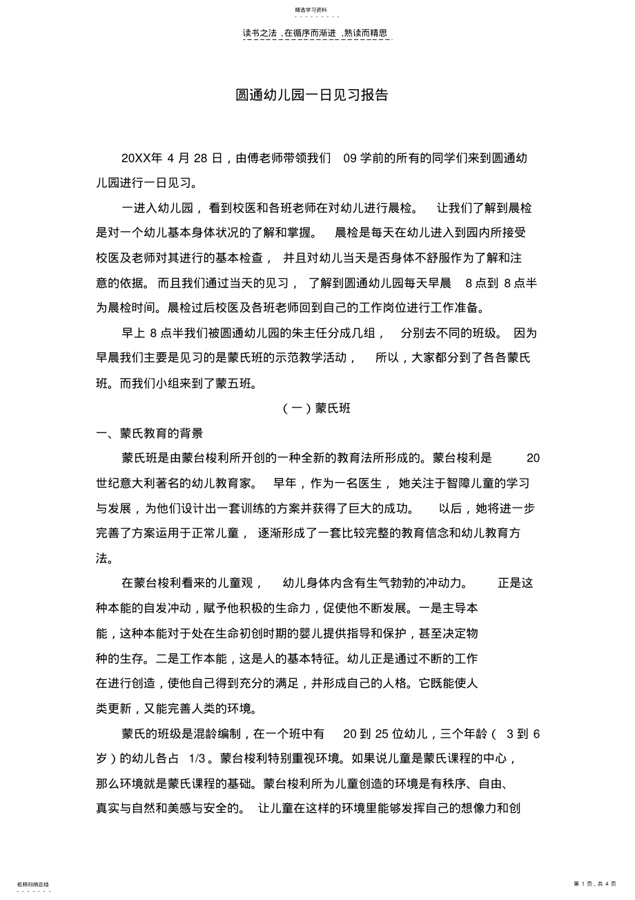 2022年圆通幼儿园一日见习报告 .pdf_第1页