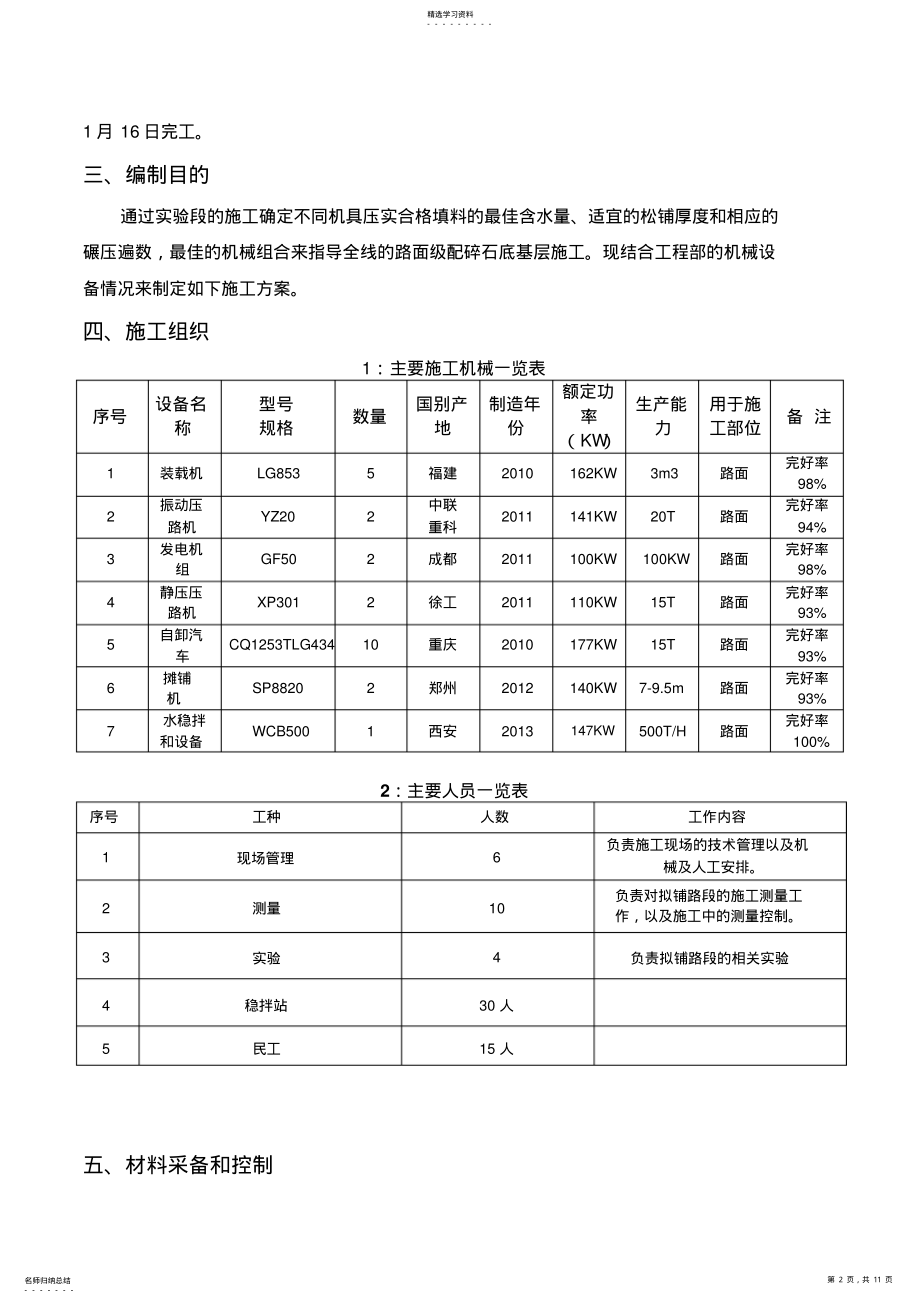 2022年路面级配碎石底基层试验段专项施工专业技术方案 .pdf_第2页