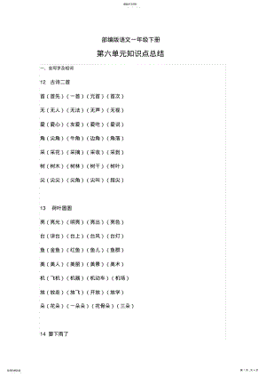 2022年部编版语文一年级下册第六单元知识点总结 .pdf