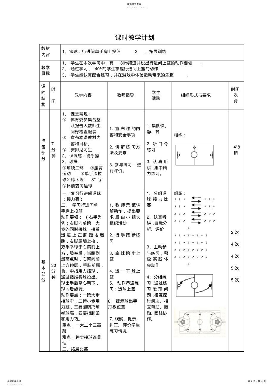 2022年小学体育五年级《篮球—行进间单手肩上投篮》教学设计 .pdf_第2页