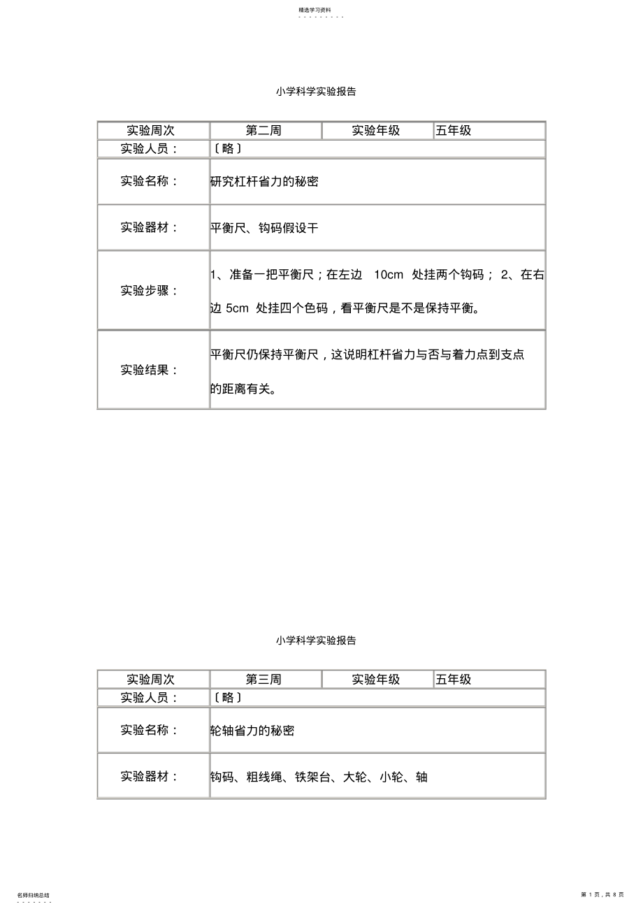 2022年苏教版五年级科学下册实验报告 .pdf_第1页