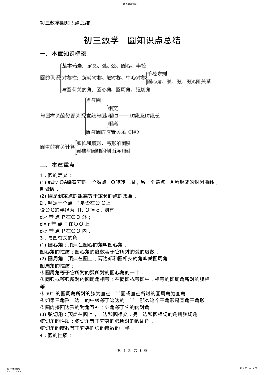 2022年初三数学圆知识点总结 2.pdf_第1页