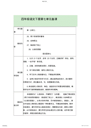 2022年四年级语文下册第七单元备课 .pdf