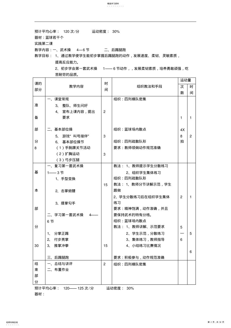 2022年小学五年级体育实践课教案 2.pdf_第2页