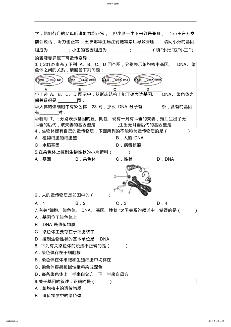 2022年细胞核中染色体、DNA、基因之间的关系知识点归纳复习 .pdf_第2页