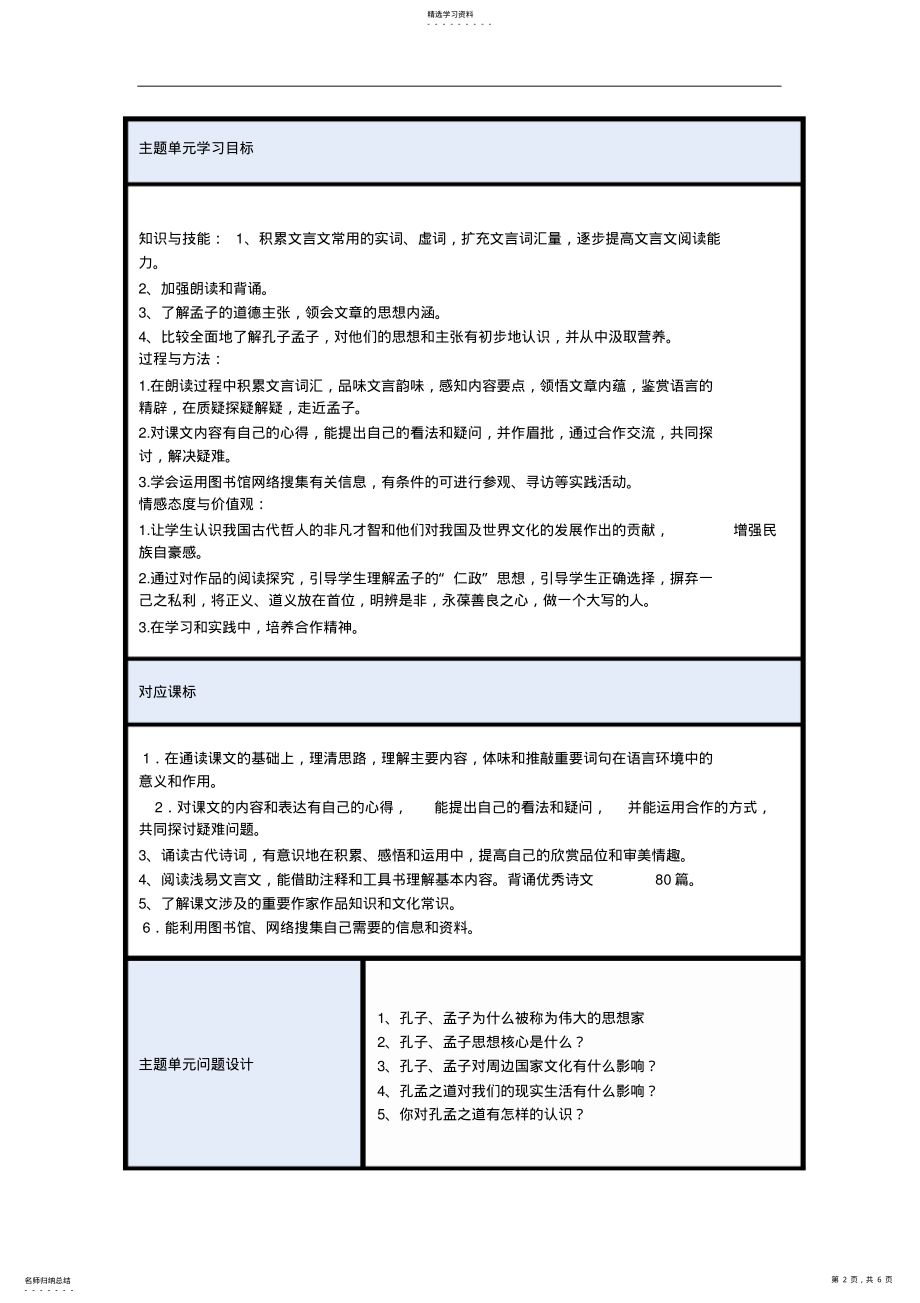 2022年初中语文《追寻孔孟之道》主题单元教学设计 .pdf_第2页