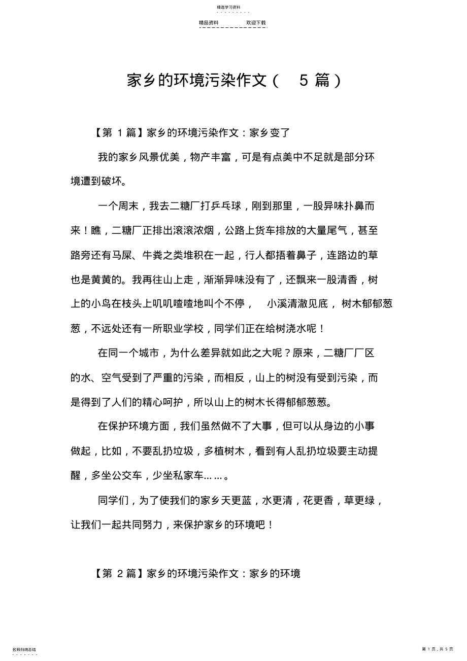 2022年家乡的环境污染作文 .pdf_第1页